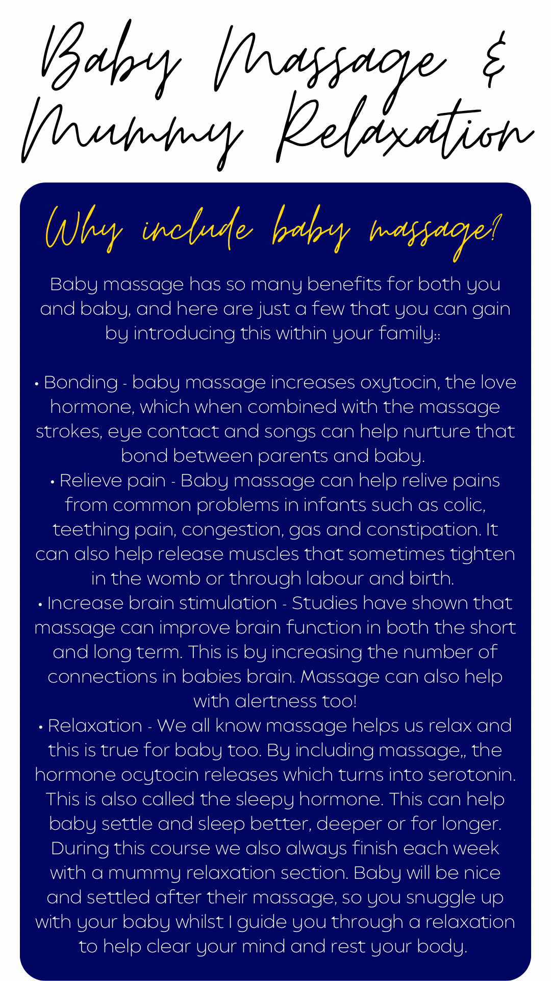 Baby massage class information and benefits